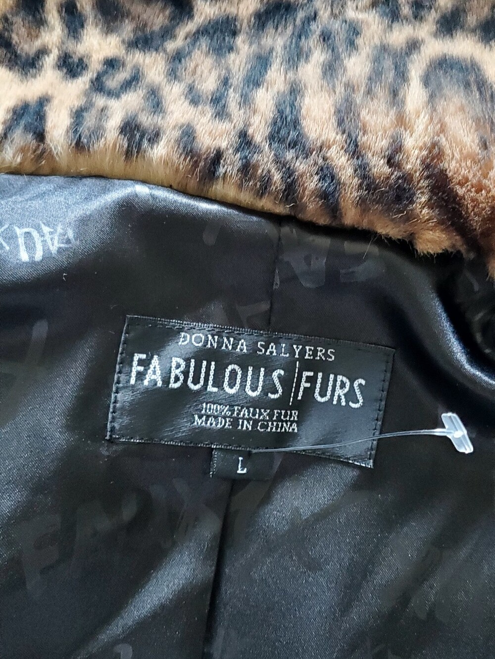 Donna Salyers Fabulous Furs, Leopard Faux Fur Le Mink Jacket Coat Large LIKE NEW - Picture 9 of 14